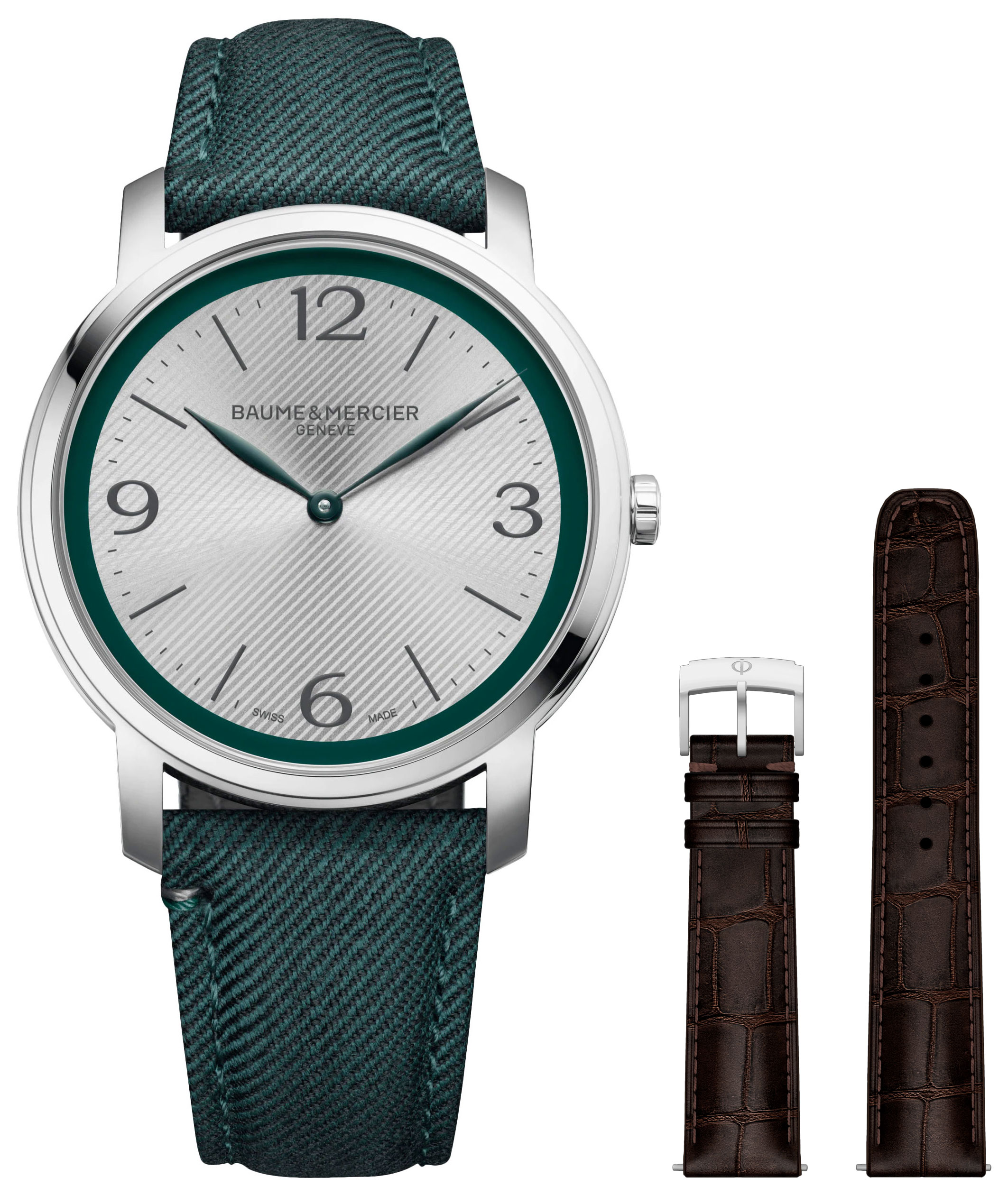 Baume Mercier Classima Green Fabric Brown Leather Mens Watch