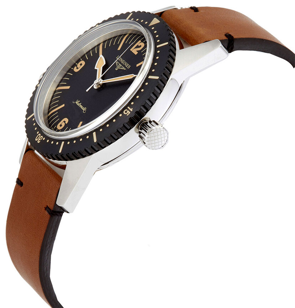 Longines Heritage Skin Diver Automatic Steel Brown Leather Mens