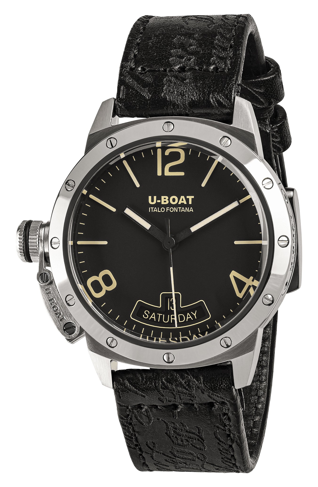 U Boat Classico Vintage Automatic Steel Black Leather Day Date