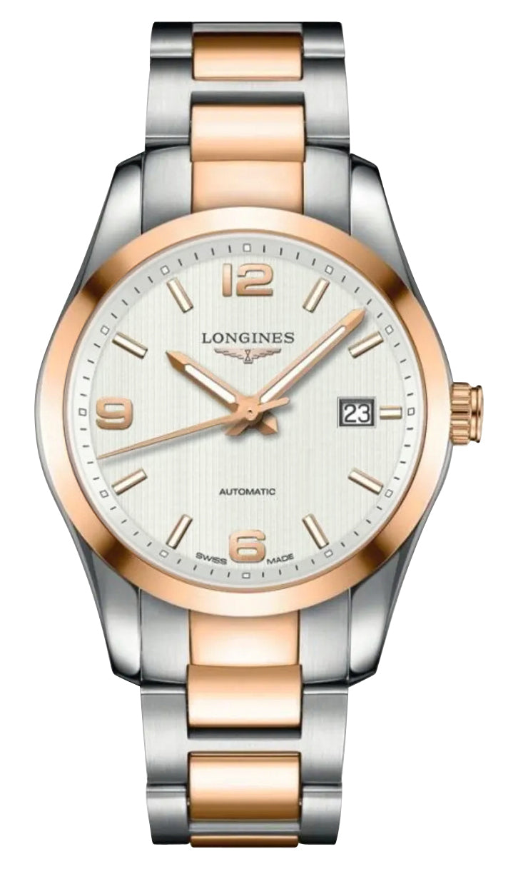 Longines 時計 Longines Conquest Automatic Steel & 18K Rose Gold Date Mens Watch