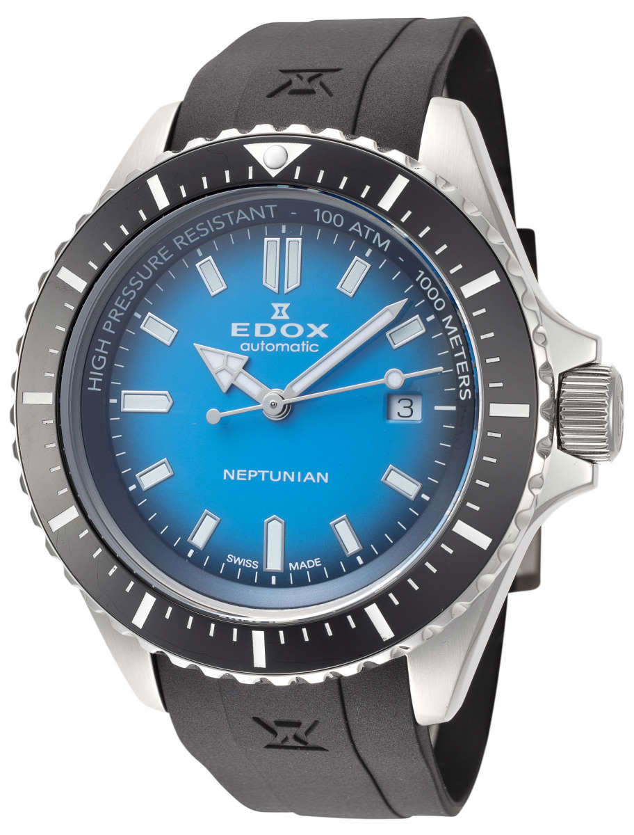 Edox Skydiver Neptunian Automatic Black Rubber Divers Men Watch