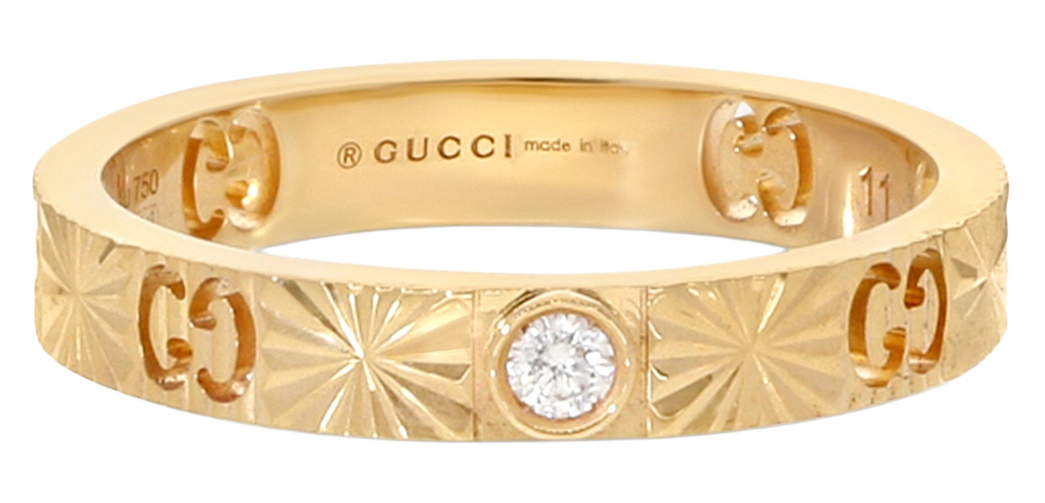 Gucci Icon 18K Yellow Gold Ring with Diamond and Hearts Size 6