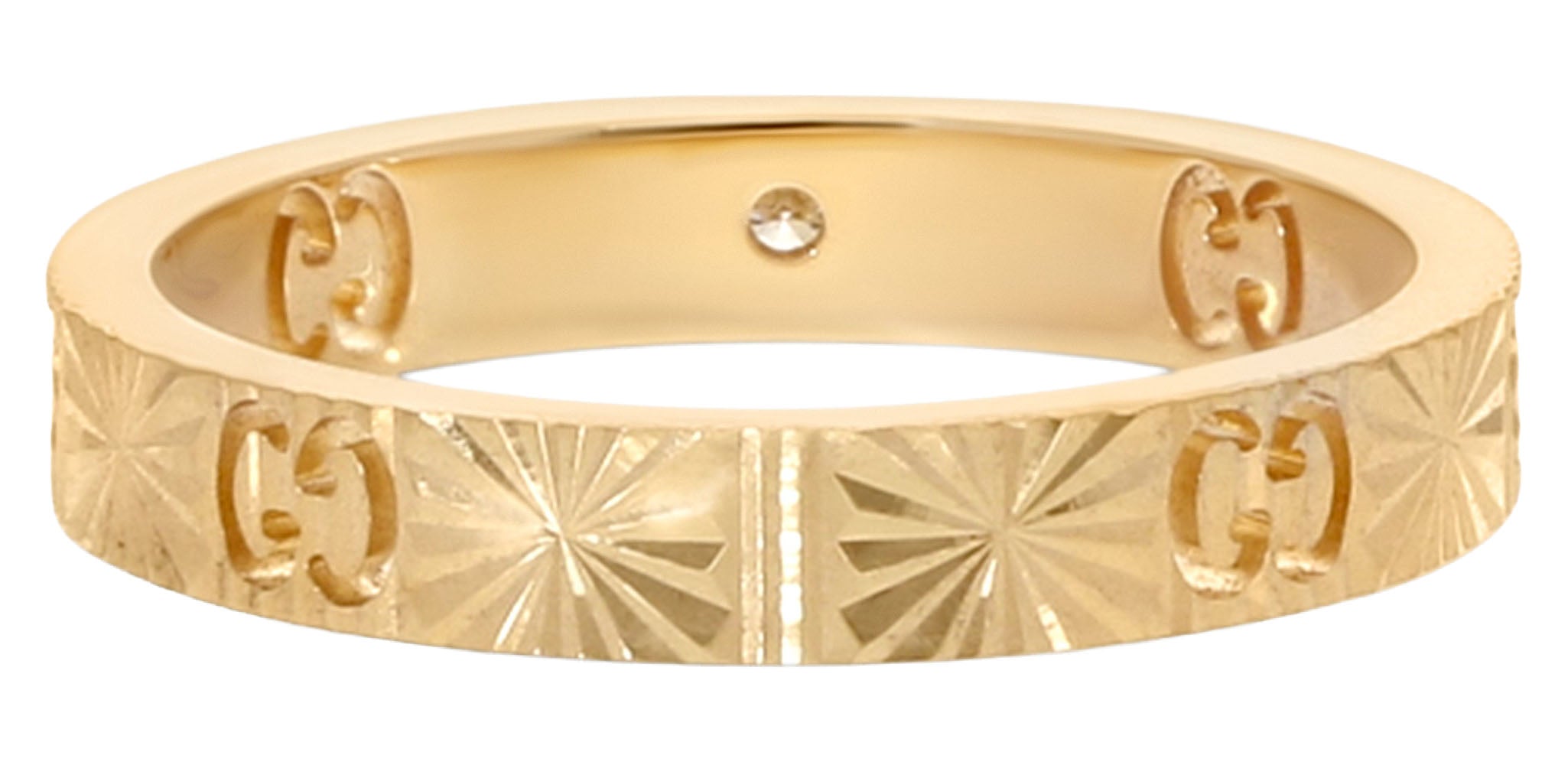 Gucci Icon 18K Yellow Gold Ring with Diamond and Hearts Size 6