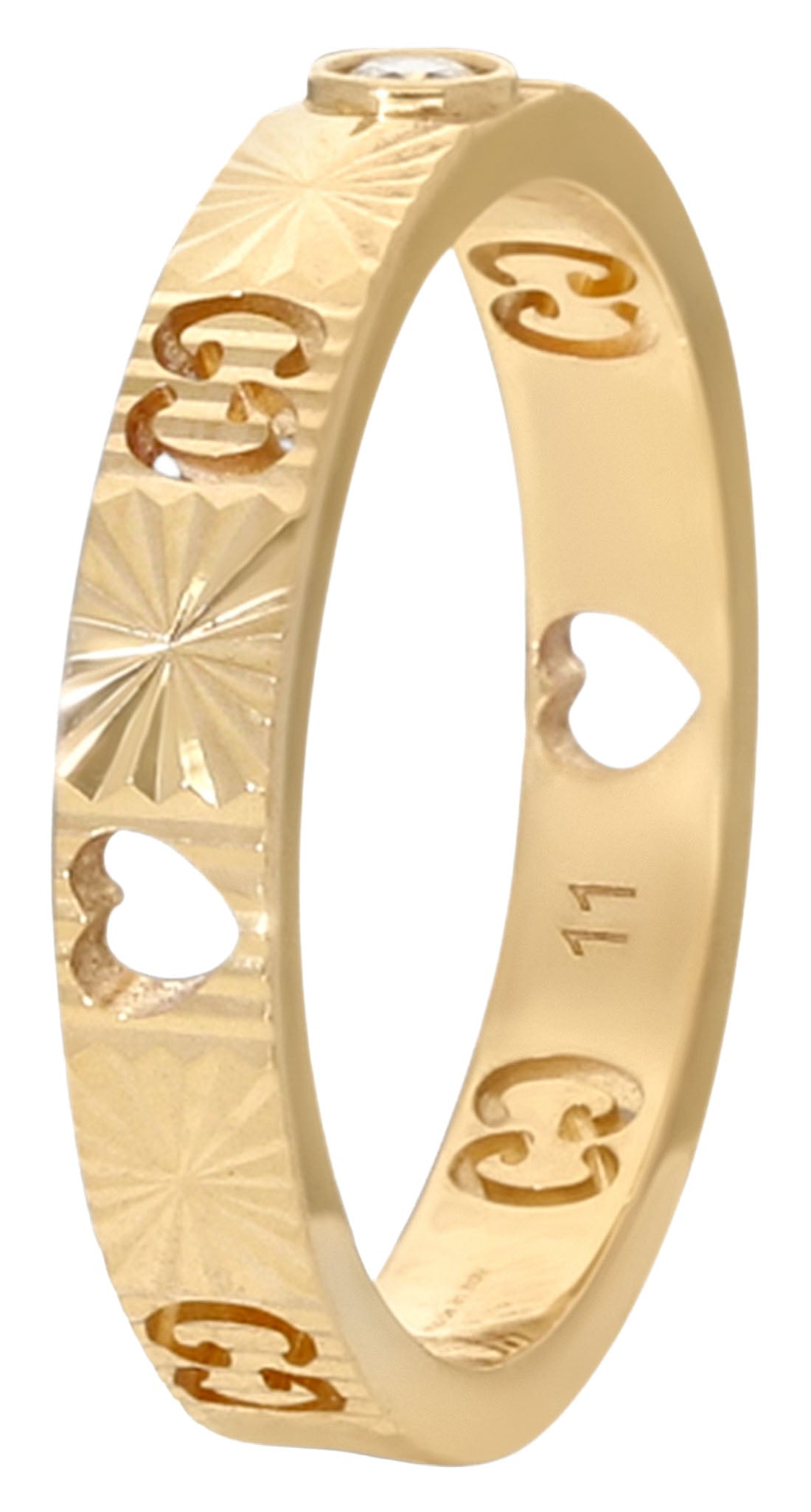 Gucci Icon 18K Yellow Gold Ring with Diamond and Hearts Size 6
